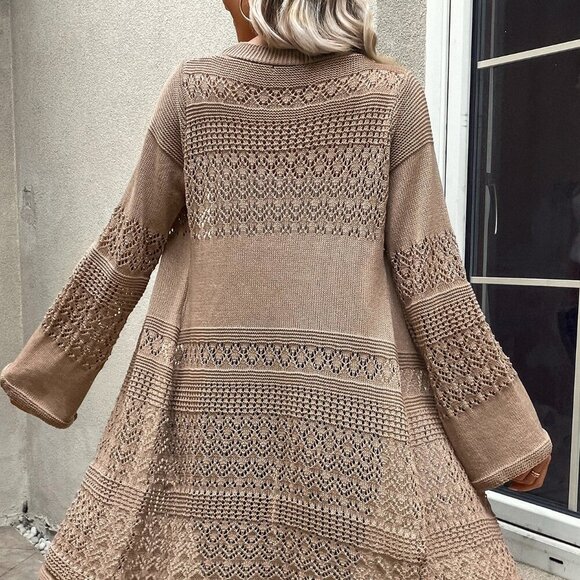 Camel Casual Women's Pointelle Knit Design Long Sleeve Cardigan - Picture 2 of 5